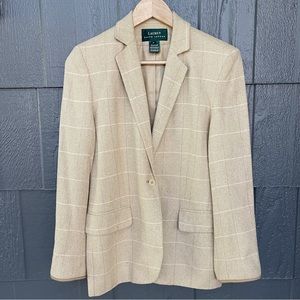 Vintage Ralph Lauren - Lauren Silk Body Lambskin Leather Trim One Button Blazer